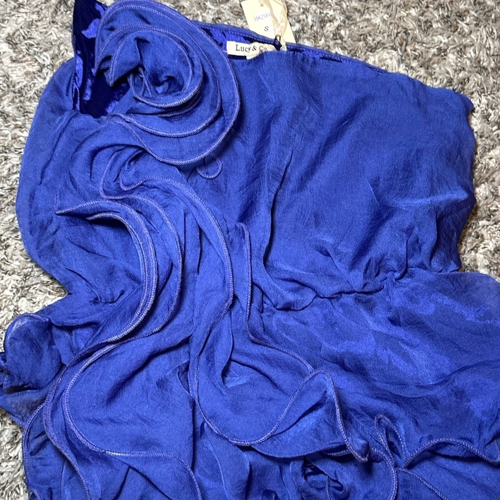 Royal Blue One-Shoulder Ruffle Top - Picture 2 of 4